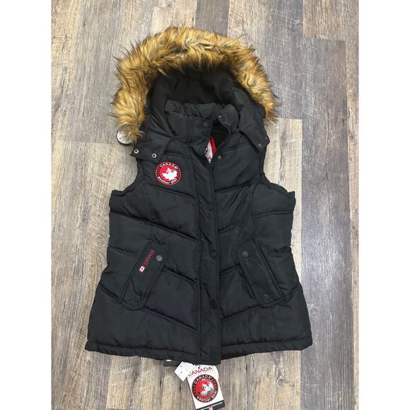 Canada Weather Gear Jackets & Blazers - Canada Weather Gear Black Puffer Vest with Faux Fur Size Large